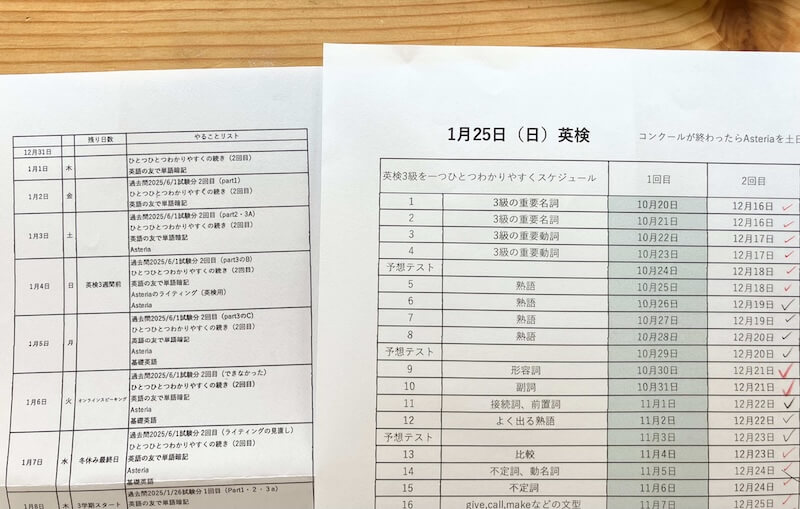 英検学習スケジュール