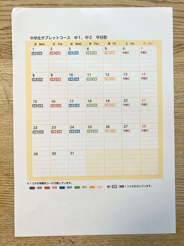 学習スケジュールの例